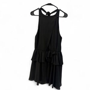 Peach Royal Black Halter Neck Ruffle Tiered Mini Dress size‎ M